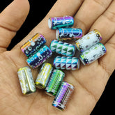 Plated Printed Glass Beads (10 Pieces, 5 Random Designs x 2 Pieces Each) 20x10 MM Multicolor Hole 1 MM Cylinder For Jewellery Making Arts Crafts